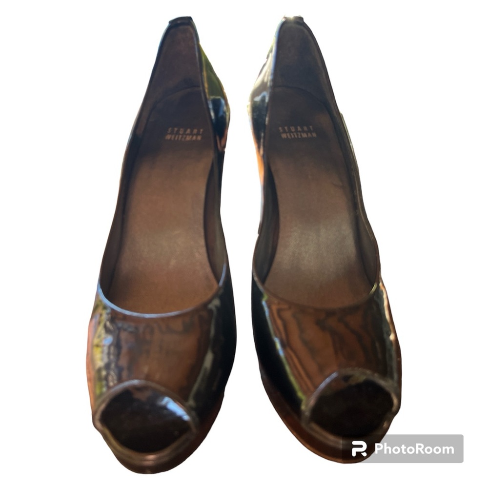 Stuart Weitzman , Black Patent Leather Heels Size 8.5., Peep Toes, 4 Inch Heels - Picture 10 of 12